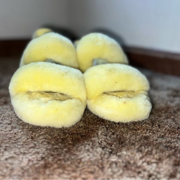UGG Yellow Fuzzy Shearling Slide Sandals - Picture 2 of 4